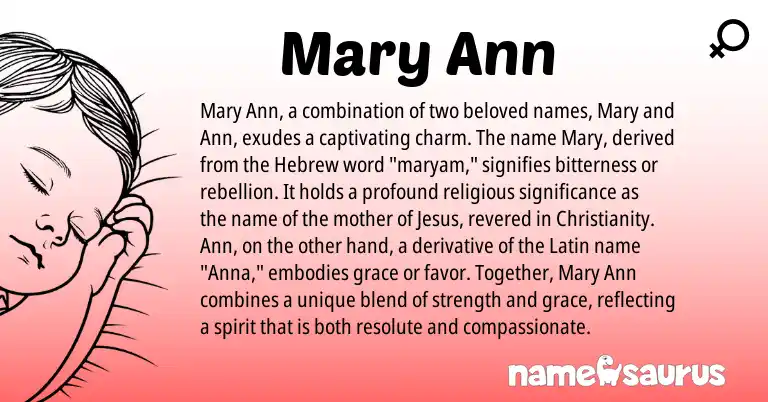Infographic about Mary Ann name meaning, Mary Ann is a name from Christianity, Latin, Hebrew origin(s).